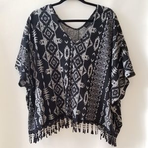 Aztec Poncho with Crochet Fringe